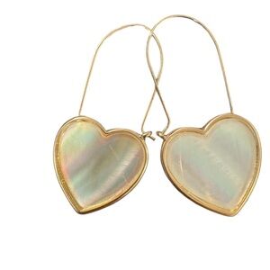 Mother of Pearl Inspired Iridescent Heart Shaped Dangle Earrings Lightweight